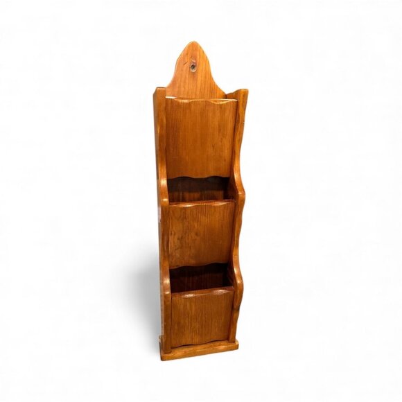 Vintage Wooden Wall-Mounted Mail Organizer With 3 Compartments 22" Tall For Home - Picture 2 of 10